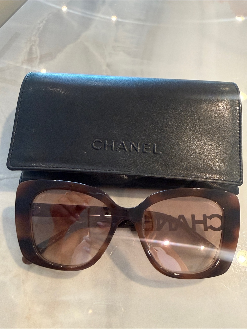 CHANEL Tortoiseshell Oversized Square Sunglasses with Brown Lenses